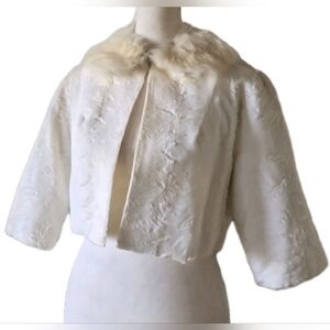 Vtg 70s Does 50s Ivory/Cream Fur Jacket, S, Party, Formal, Wedding